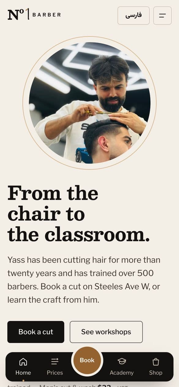 Number 1 Barber on a phone, in English